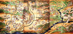 Полная фотография ширмы, на которой показано сражение при Нагасино (209 кБ)